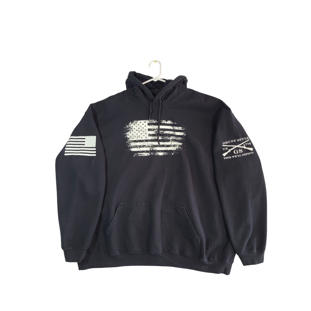 Grunt Style Hoodie Mens 4XL Black American Flag Pullover Sweatshirt XXXL USA